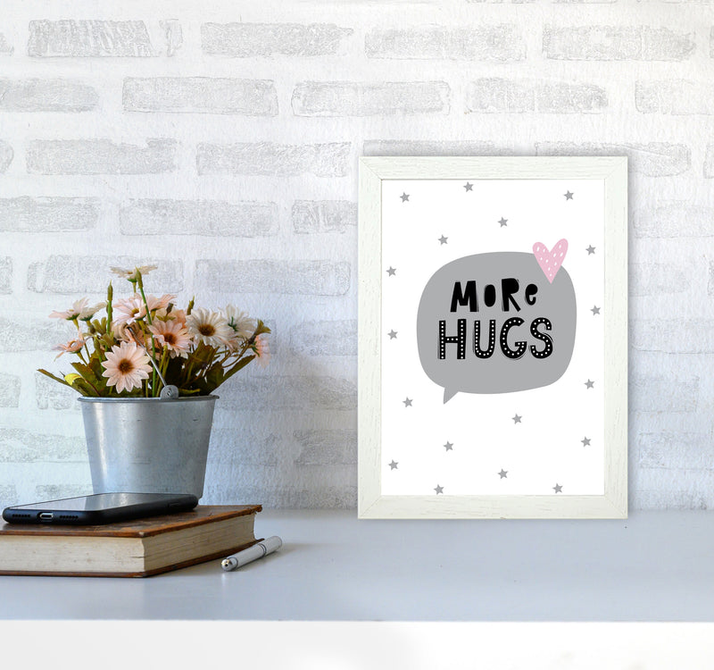 More Hugs Speech Bubble Framed Typography Wall Art Print A4 Oak Frame
