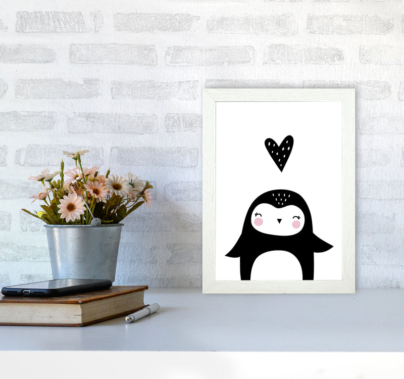 Penguin And Heart Modern Print Animal Art Print A4 Oak Frame