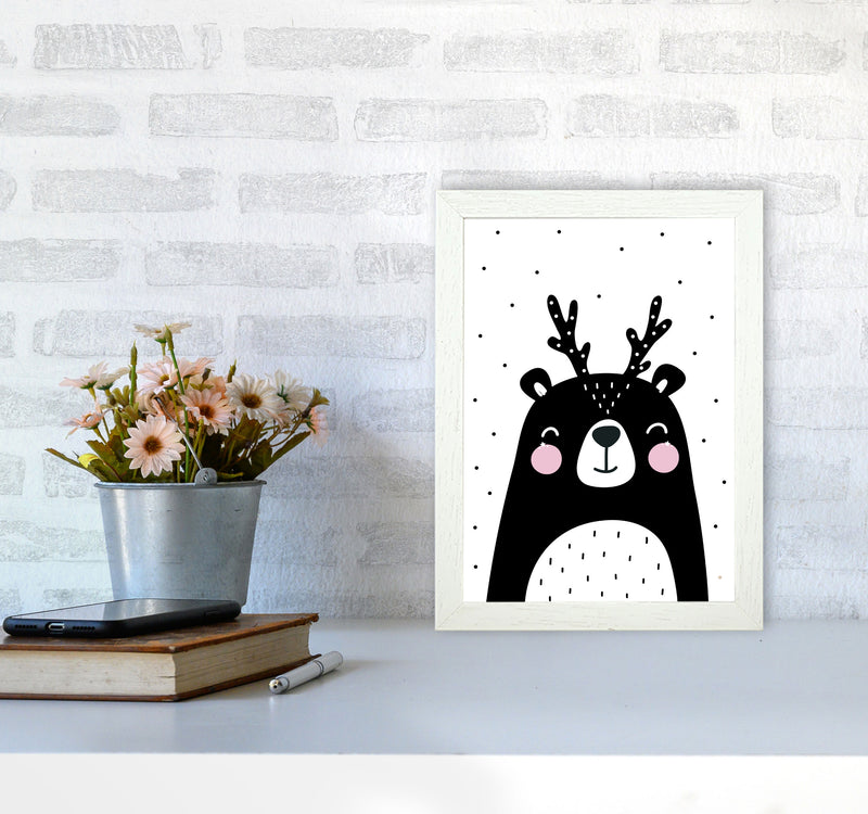 Black Bear With Antlers Modern Print Animal Art Print A4 Oak Frame