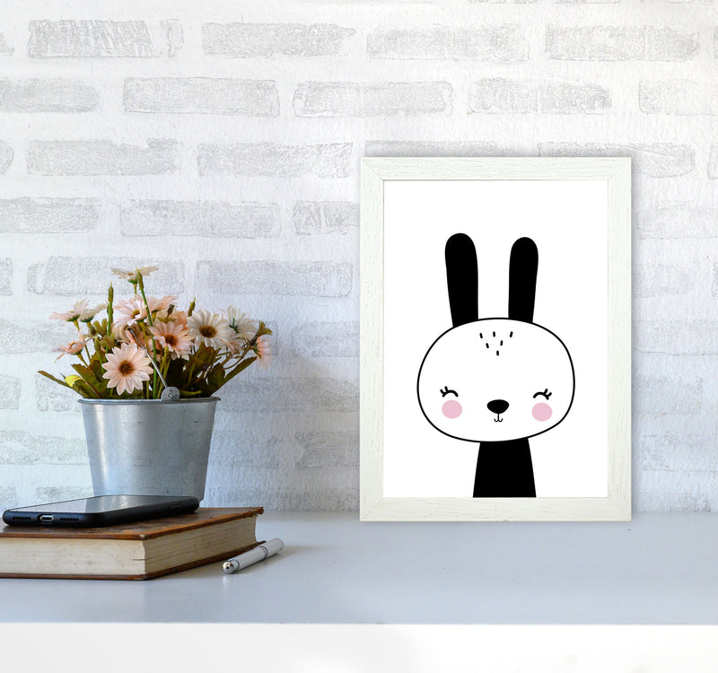 Black And White Scandi Bunny Modern Print Animal Art Print A4 Oak Frame