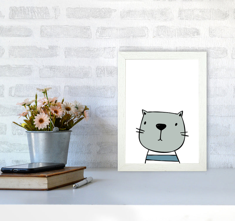 Cat Modern Print Animal Art Print A4 Oak Frame