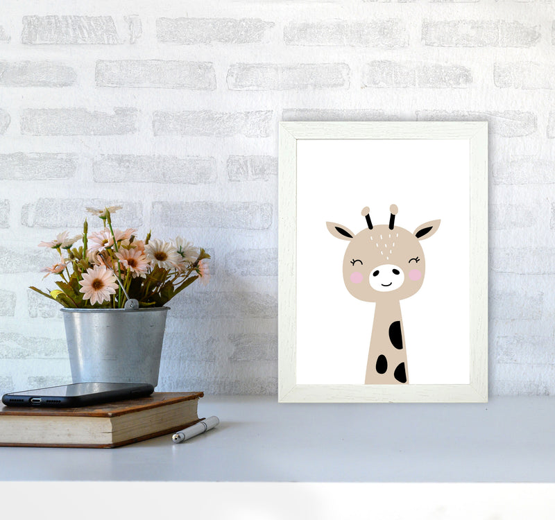 Scandi Brown Giraffe Framed Nursey Wall Art Print A4 Oak Frame