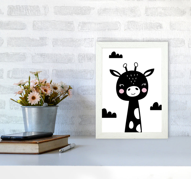Scandi Black Giraffe Framed Nursey Wall Art Print A4 Oak Frame