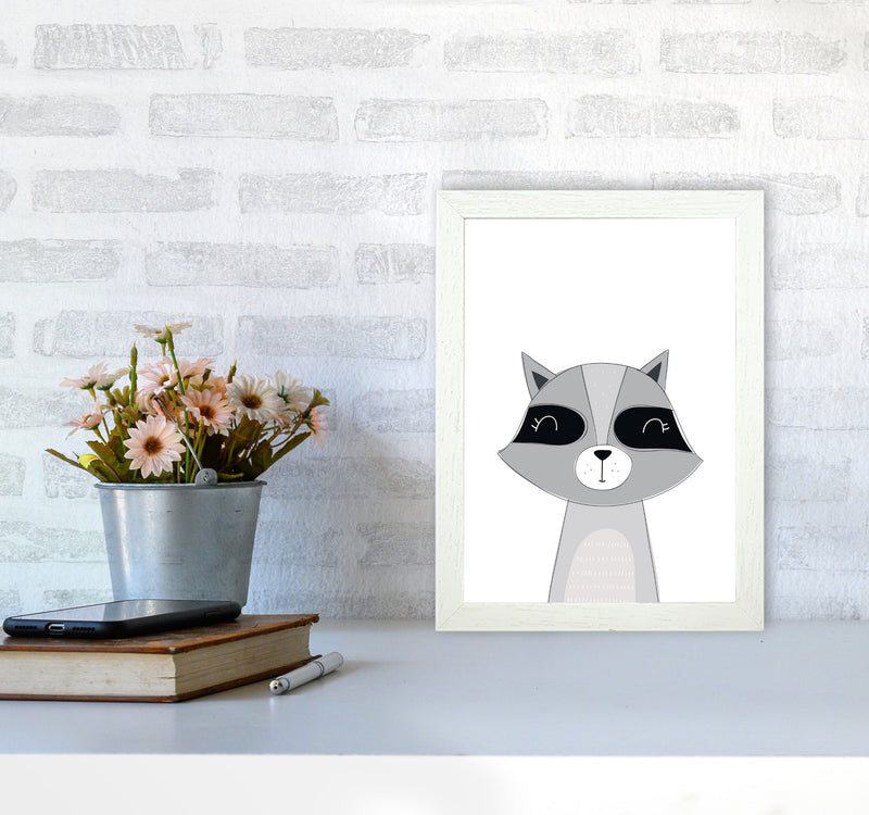 Scandi Raccoon Framed Nursey Wall Art Print A4 Oak Frame