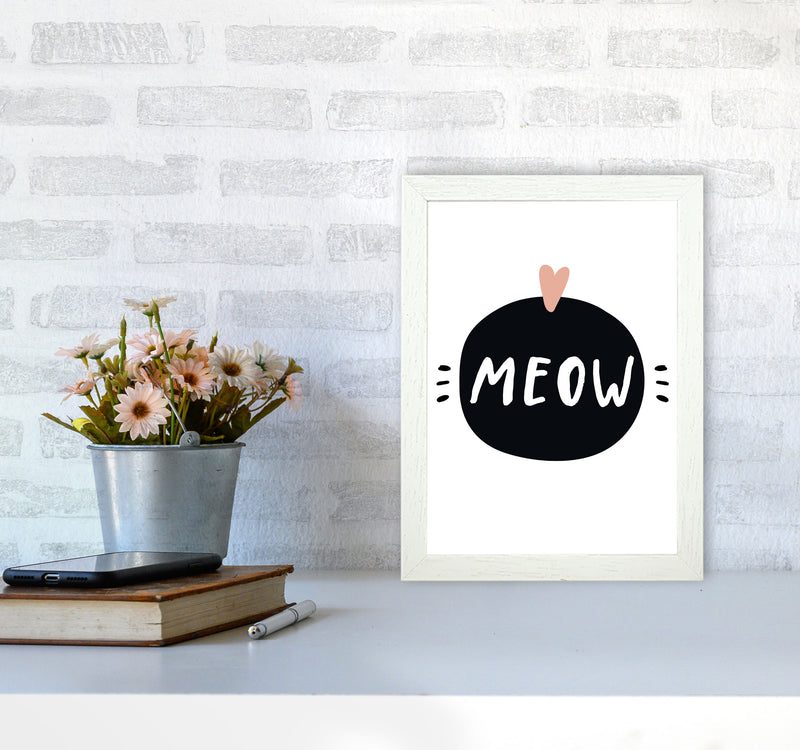 Meow Framed Typography Wall Art Print A4 Oak Frame