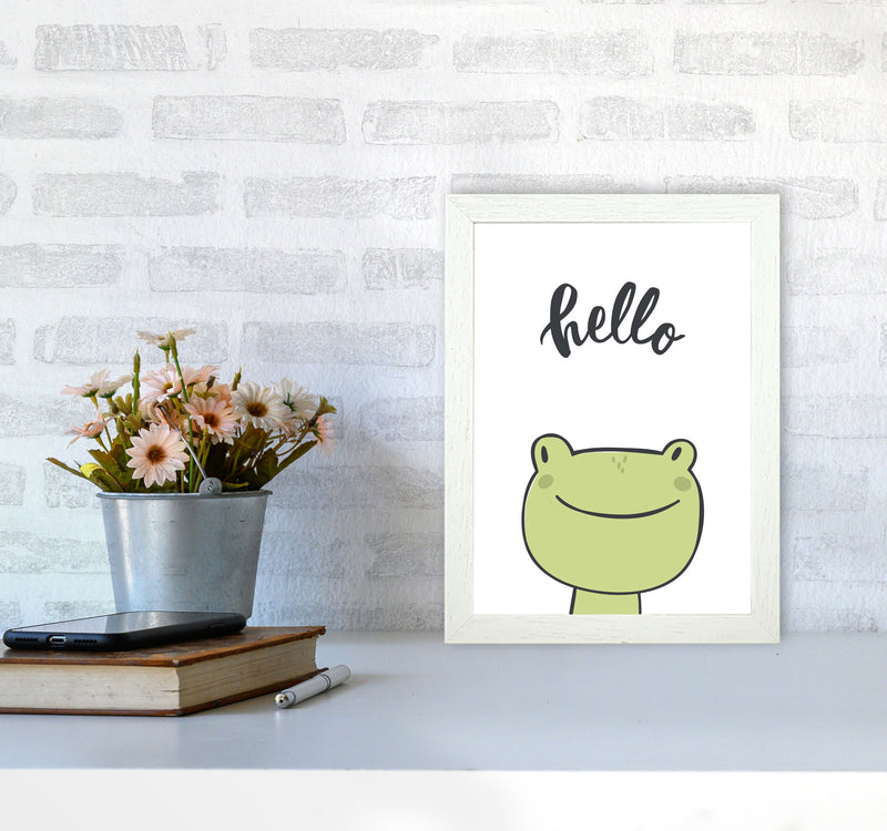 Hello Frog Modern Print Animal Art Print A4 Oak Frame