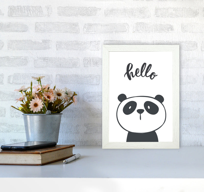 Hello Panda Modern Print Animal Art Print A4 Oak Frame