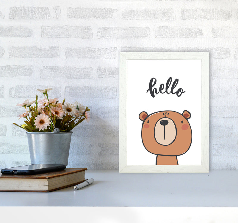 Hello Bear Modern Print Animal Art Print A4 Oak Frame