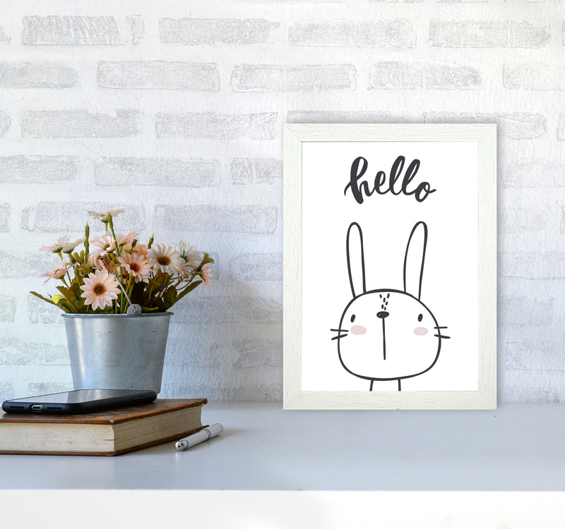 Hello Bunny Modern Print Animal Art Print A4 Oak Frame
