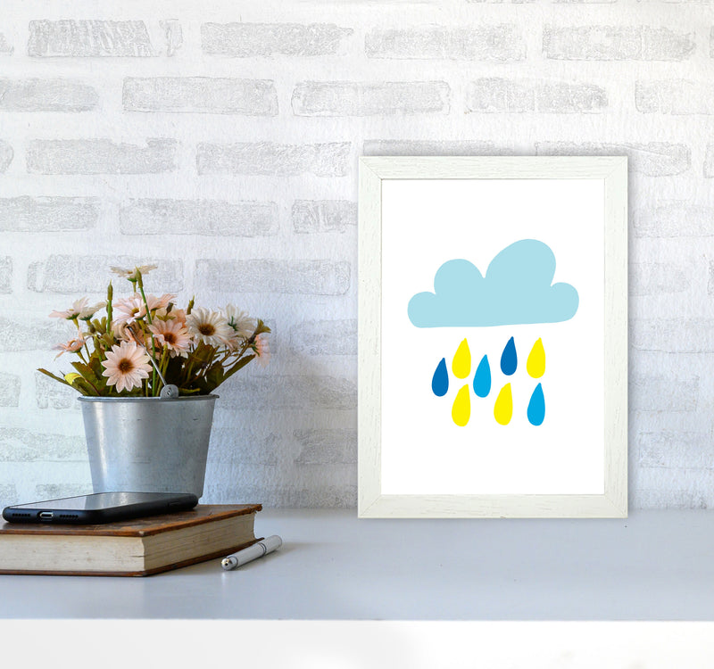 Blue Rain Cloud Modern Print A4 Oak Frame