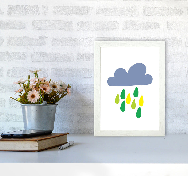 Dark Blue Rain Cloud Modern Print A4 Oak Frame