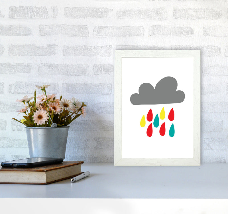 Grey Rain Cloud Framed Nursey Wall Art Print A4 Oak Frame