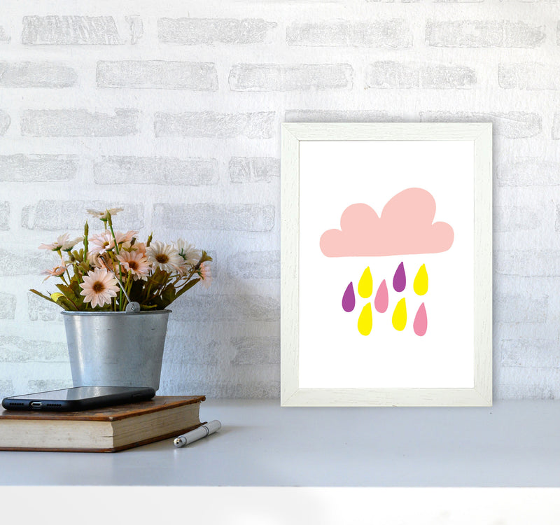Pink Rain Cloud Framed Nursey Wall Art Print A4 Oak Frame