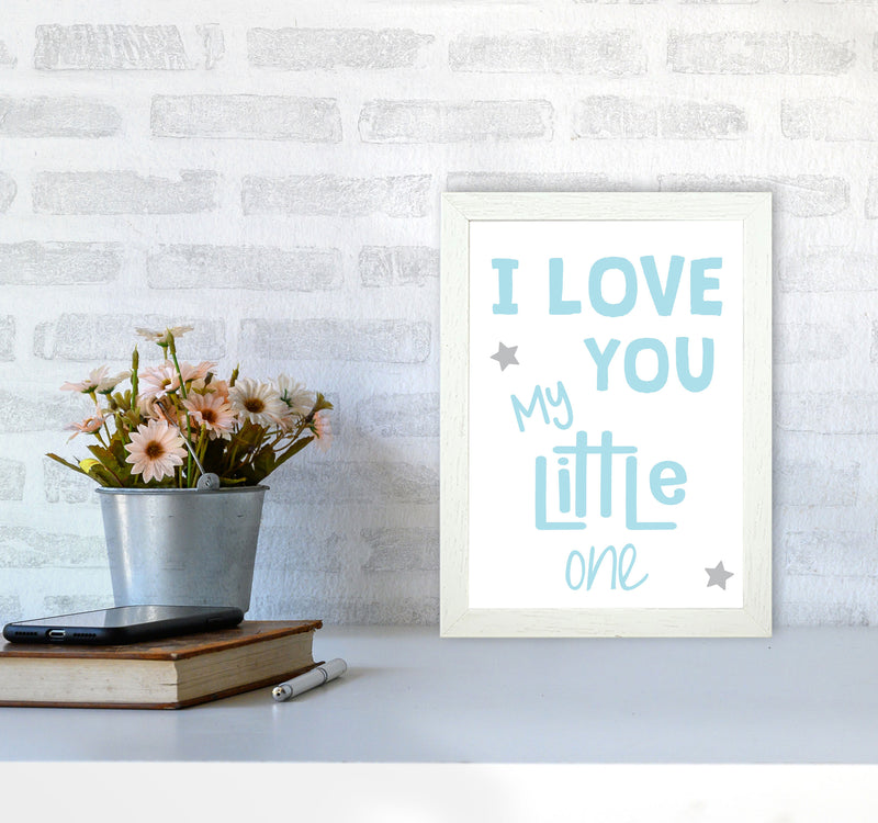 I Love You Little One Blue Framed Nursey Wall Art Print A4 Oak Frame