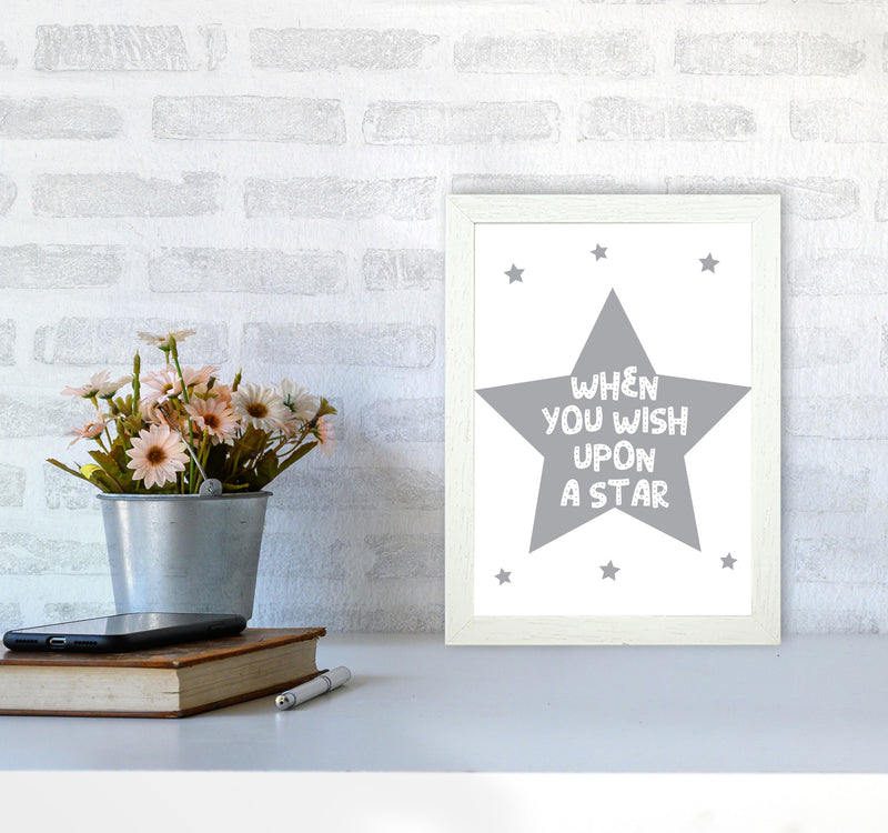 Wish Upon A Star Grey Framed Nursey Wall Art Print A4 Oak Frame
