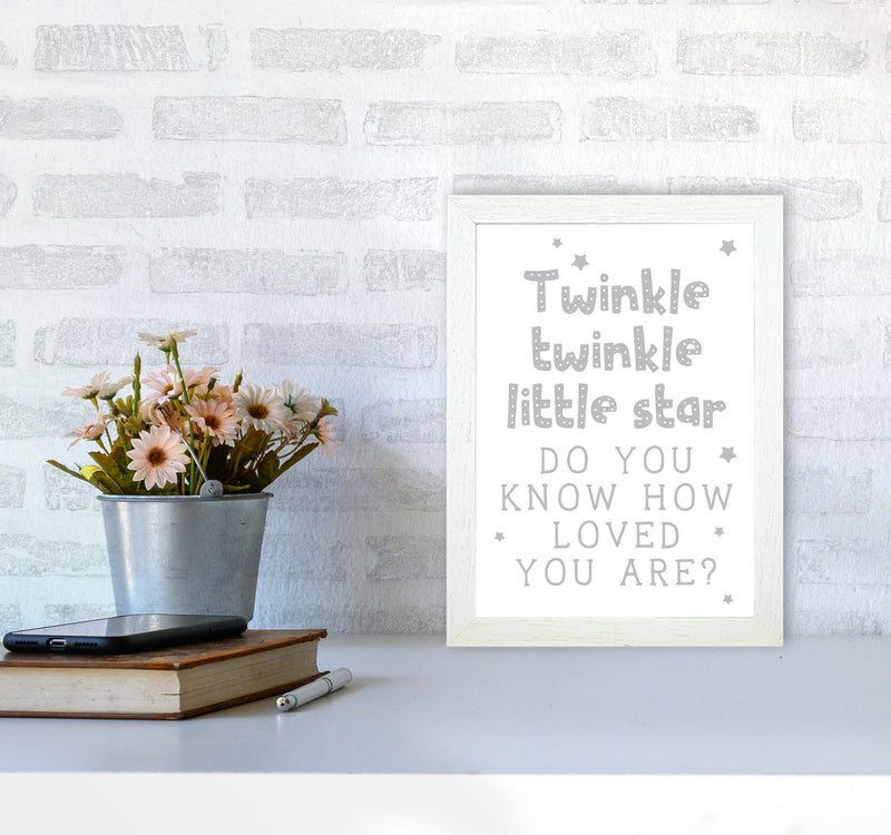 Twinkle Twinkle Little Star Grey Framed Nursey Wall Art Print A4 Oak Frame