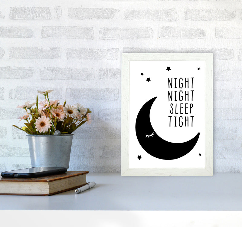 Night Night Moon Black Framed Nursey Wall Art Print A4 Oak Frame