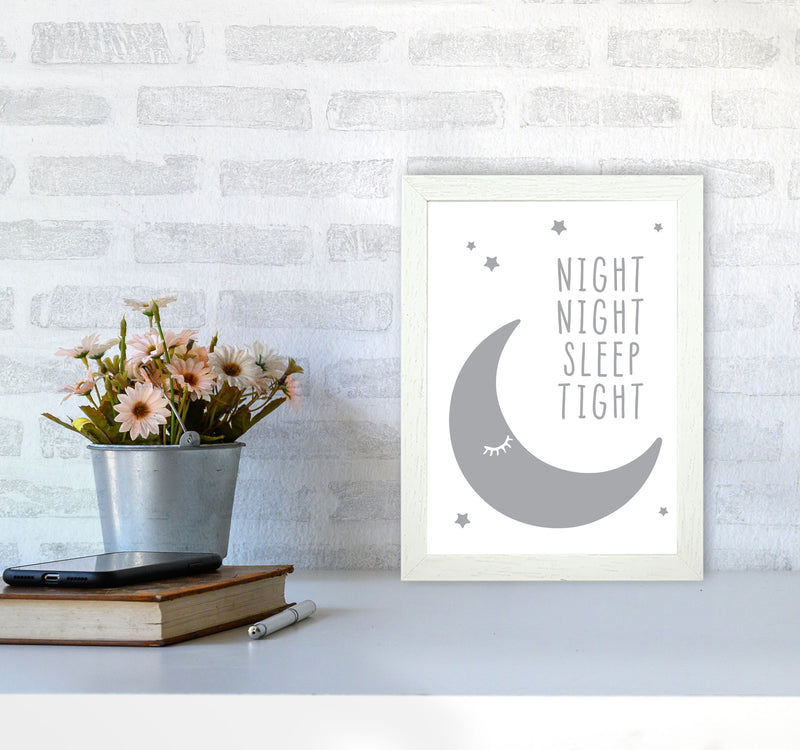 Night Night Moon Grey Framed Nursey Wall Art Print A4 Oak Frame