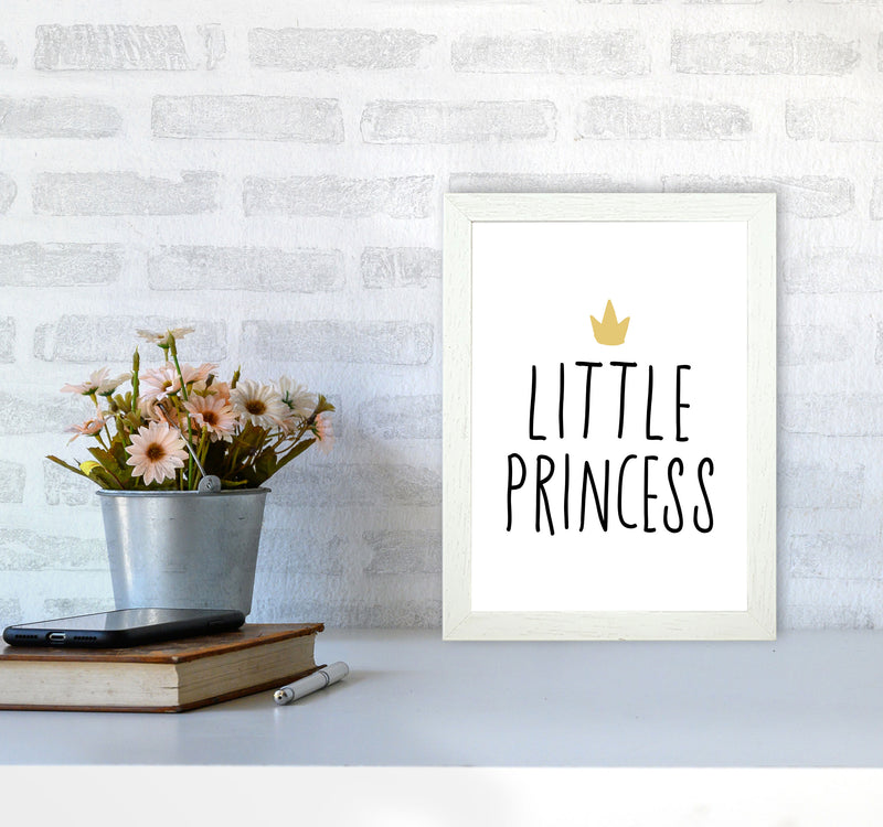 Little Princess Black And Gold Framed Nursey Wall Art Print A4 Oak Frame