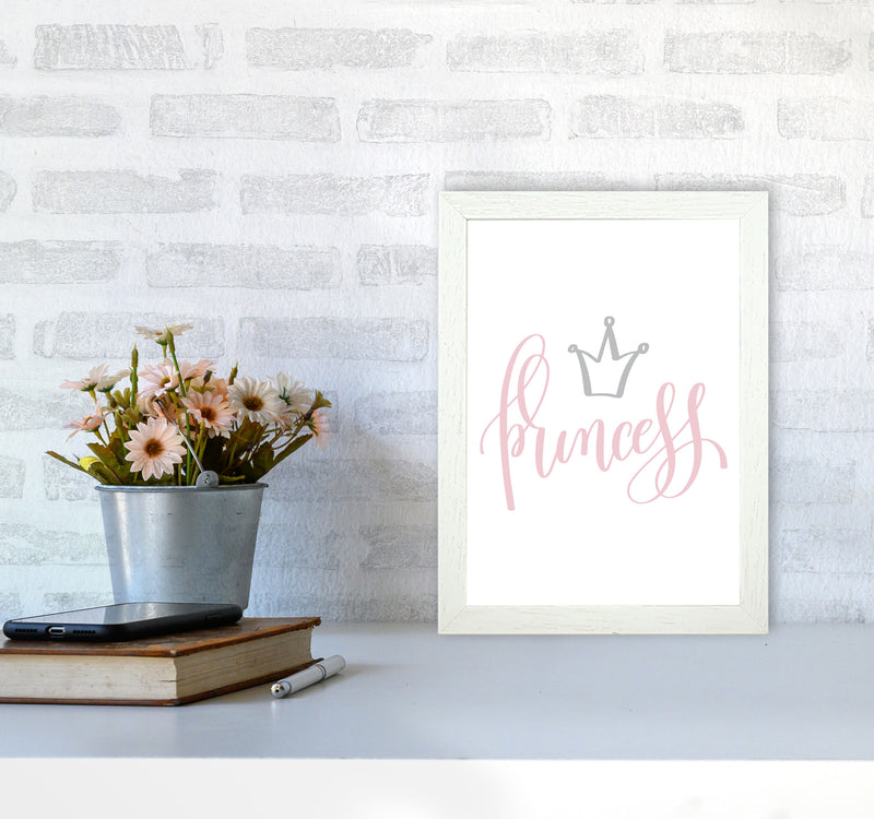 Princess Pink And Grey Framed Nursey Wall Art Print A4 Oak Frame