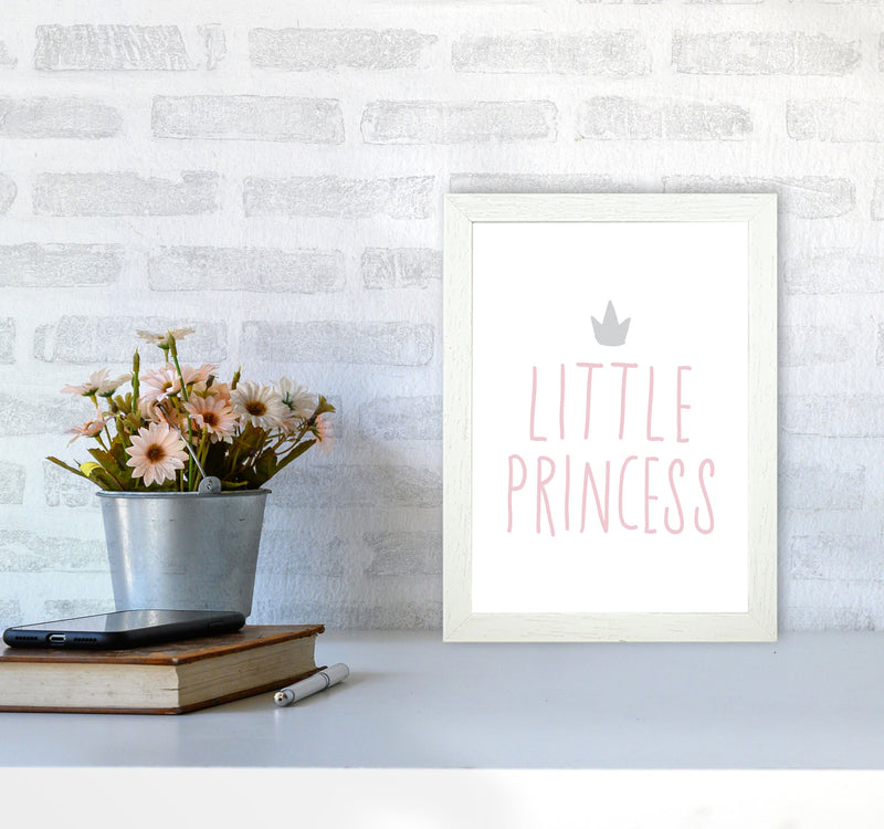 Little Princess Pink And Grey Framed Nursey Wall Art Print A4 Oak Frame