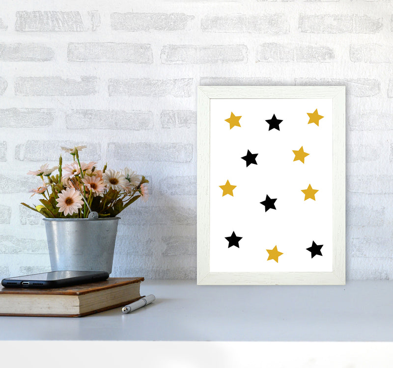 Mustard And Black Stars Modern Print A4 Oak Frame
