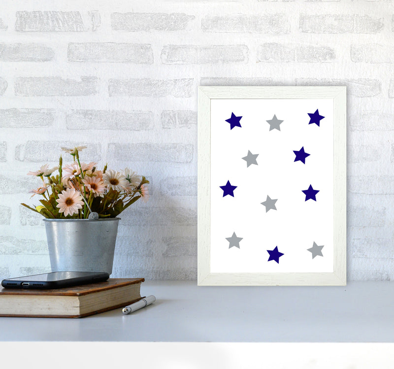Navy And Grey Stars Modern Print A4 Oak Frame
