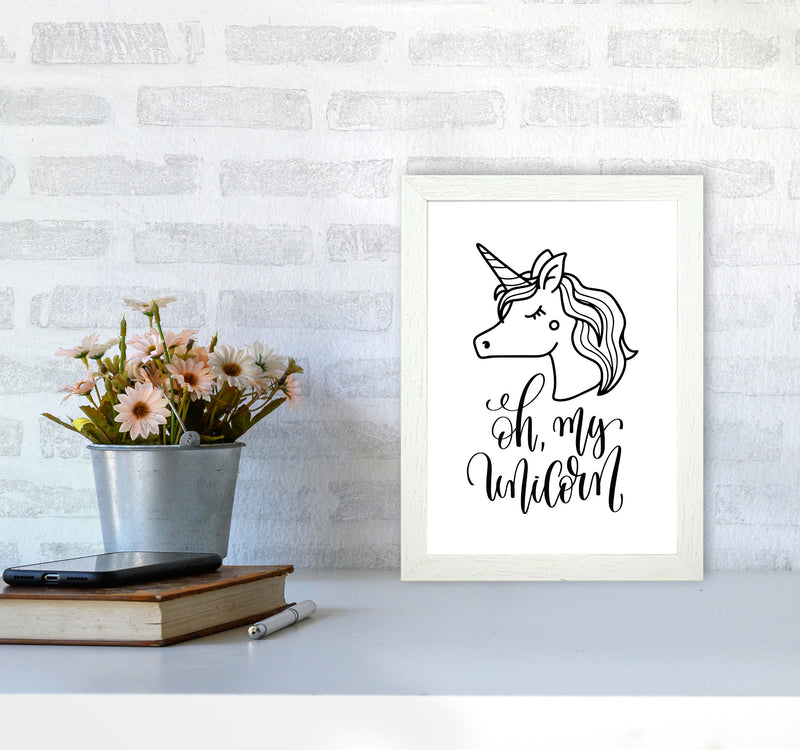 Oh My Unicorn Black Framed Nursey Wall Art Print A4 Oak Frame