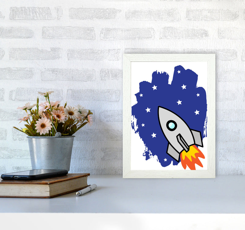 Space Rocket Framed Nursey Wall Art Print A4 Oak Frame