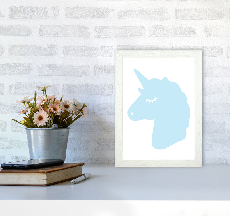 Blue Unicorn Head Modern Print Animal Art Print A4 Oak Frame