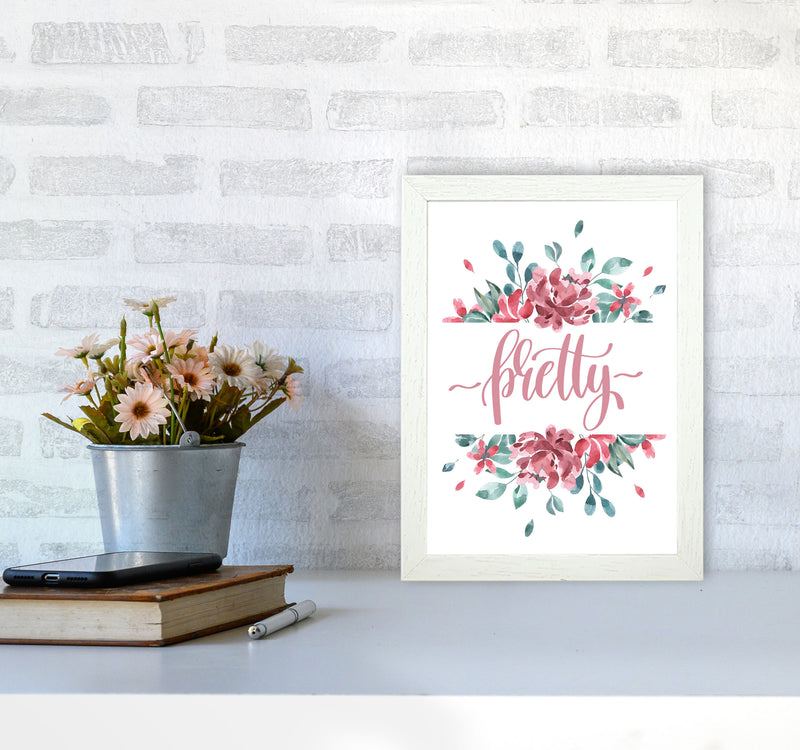 Pretty Pink Floral Framed Typography Wall Art Print A4 Oak Frame