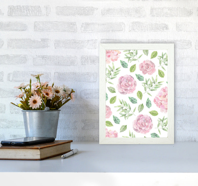 Pink Floral Repeat Pattern Modern Print, Framed Botanical & Nature Art Print A4 Oak Frame