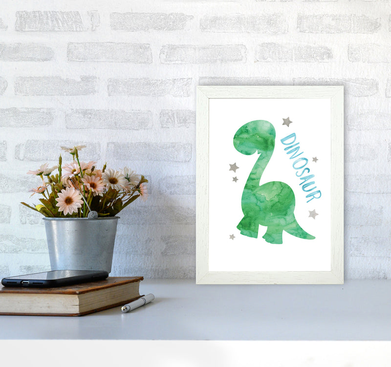 Dinosaur Watercolour Modern Print A4 Oak Frame