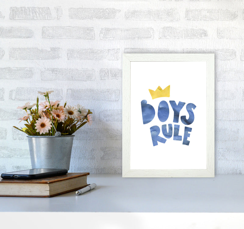 Boys Rule Watercolour Framed Nursey Wall Art Print A4 Oak Frame