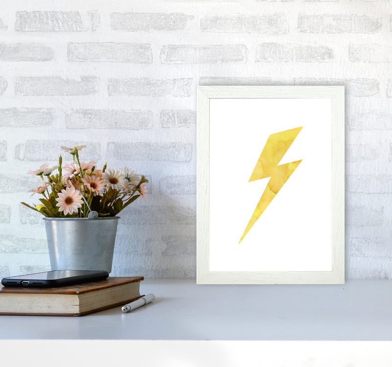 Yellow Thunderbolt Watercolour Modern Print A4 Oak Frame