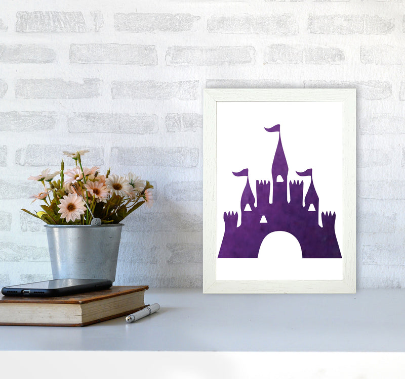 Purple Castle Watercolour Modern Print A4 Oak Frame