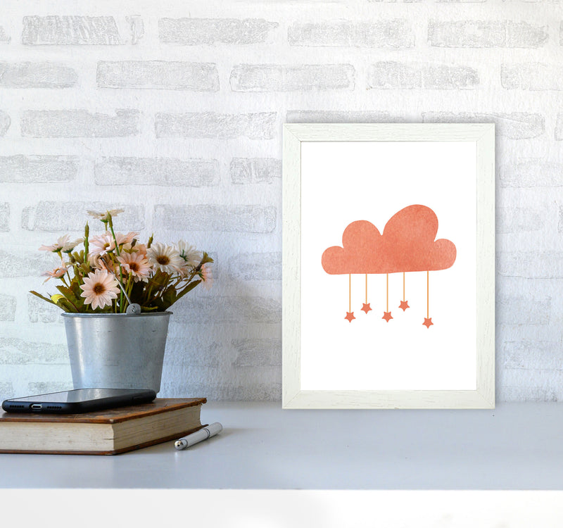 Peach Cloud Watercolour Modern Print A4 Oak Frame