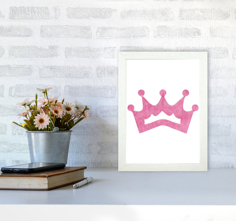 Pink Crown Watercolour Modern Print A4 Oak Frame
