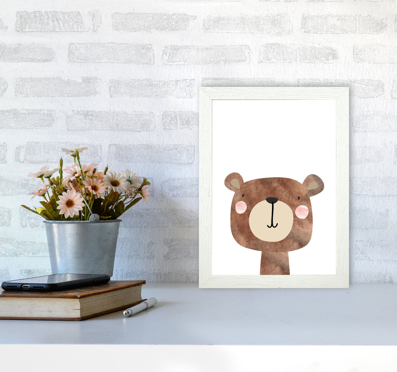 Scandi Brown Bear Watercolour Framed Nursey Wall Art Print A4 Oak Frame