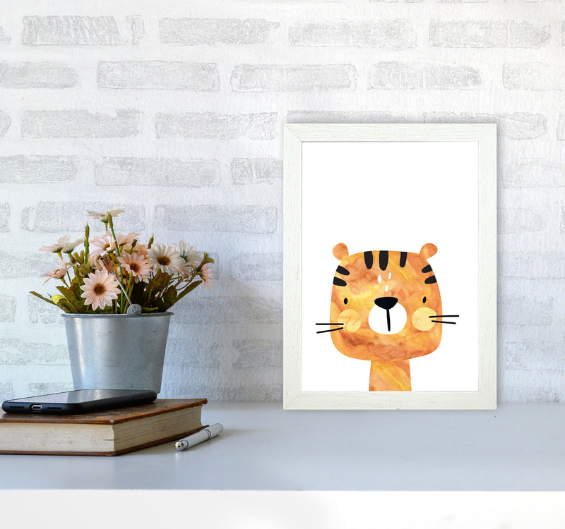 Scandi Tiger Watercolour Framed Nursey Wall Art Print A4 Oak Frame