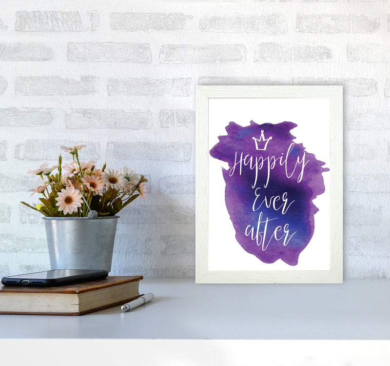 Happily Ever After Purple Watercolour Modern Print A4 Oak Frame