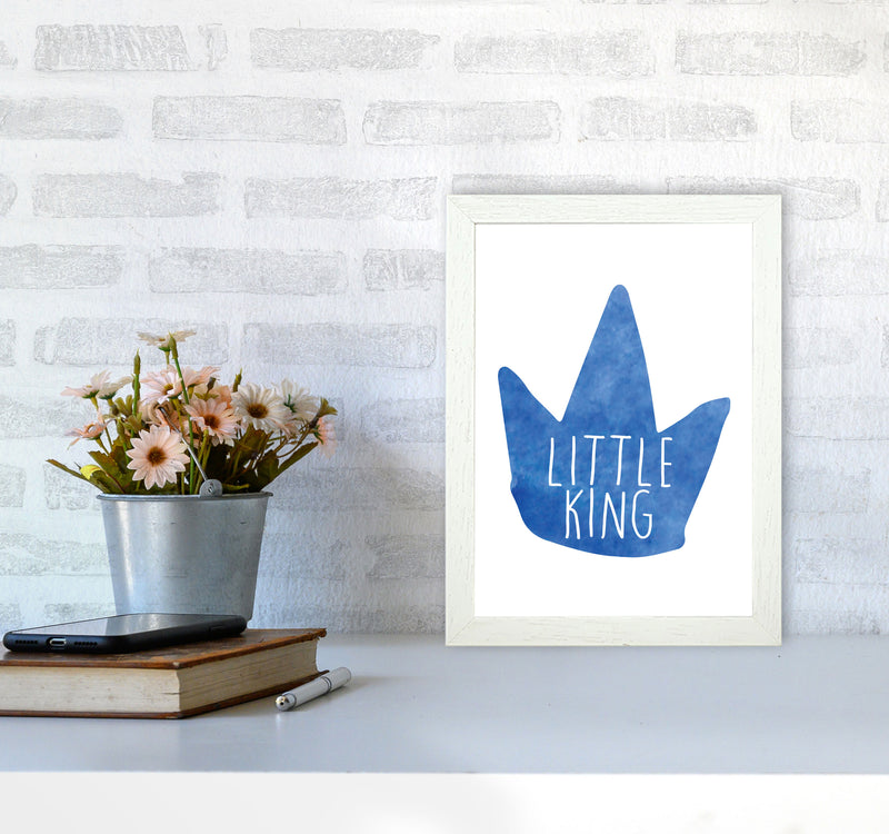 Little King Blue Crown Watercolour Modern Print A4 Oak Frame