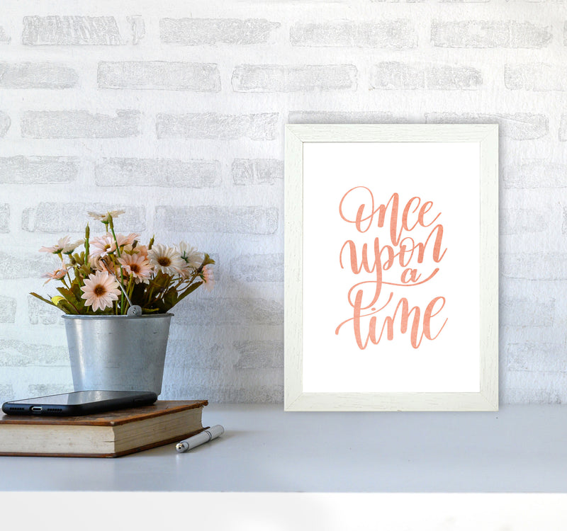 Once Upon A Time Peach Watercolour Framed Typography Wall Art Print A4 Oak Frame