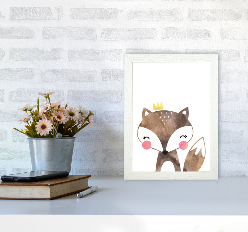 Scandi Brown Fox Watercolour Framed Nursey Wall Art Print A4 Oak Frame