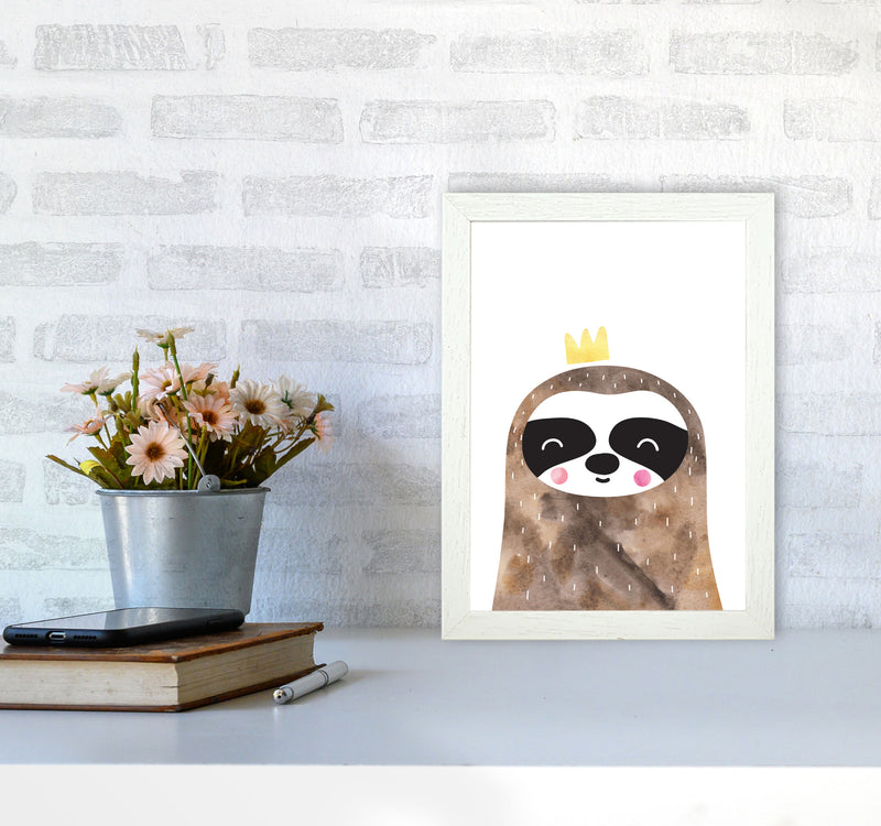 Scandi Brown Sloth Watercolour Framed Nursey Wall Art Print A4 Oak Frame