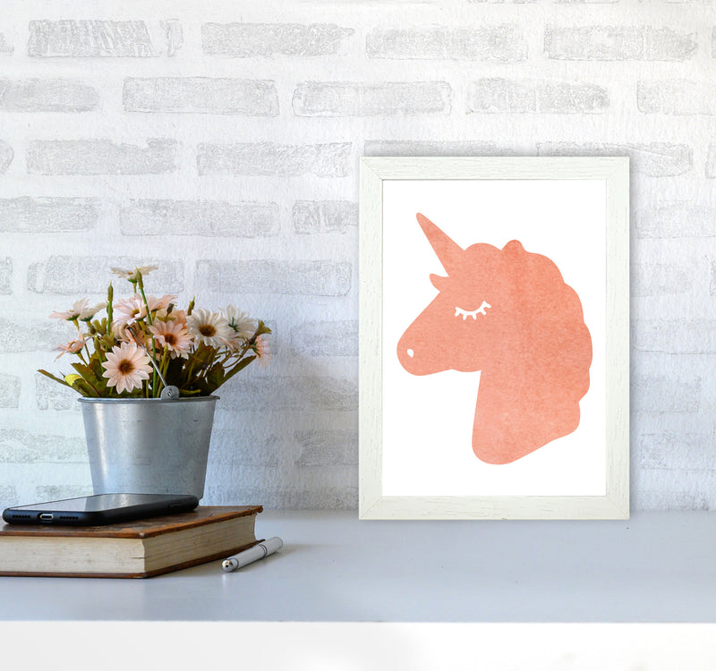 Unicorn Peach Silhouette Watercolour Modern Print A4 Oak Frame