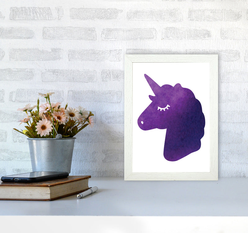 Unicorn Purple Silhouette Watercolour Modern Print A4 Oak Frame
