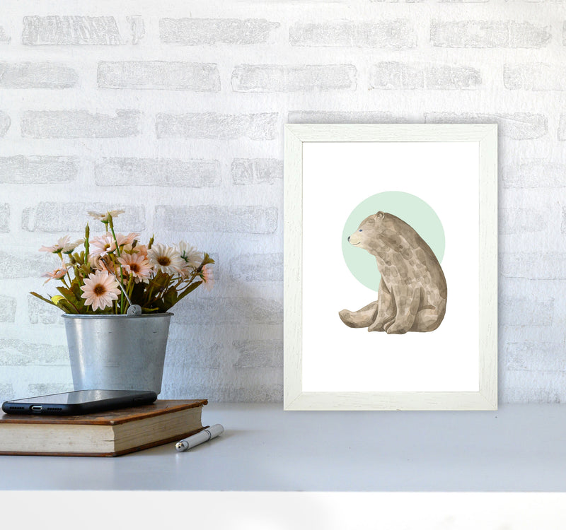Watercolour Bear With Green Circle Modern Print Animal Art Print A4 Oak Frame