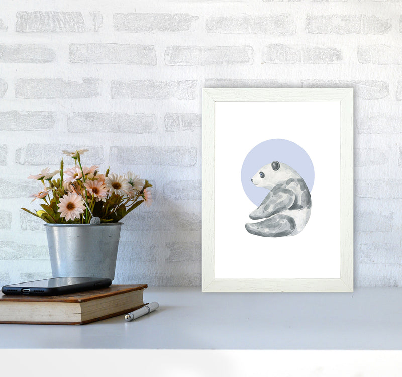 Watercolour Panda With Blue Circle Modern Print, Animal Art Print A4 Oak Frame