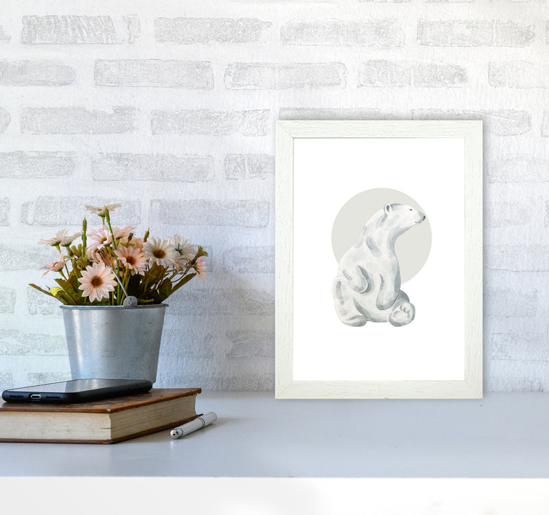 Watercolour Polar Bear With Grey Circle Modern Print, Animal Art Print A4 Oak Frame